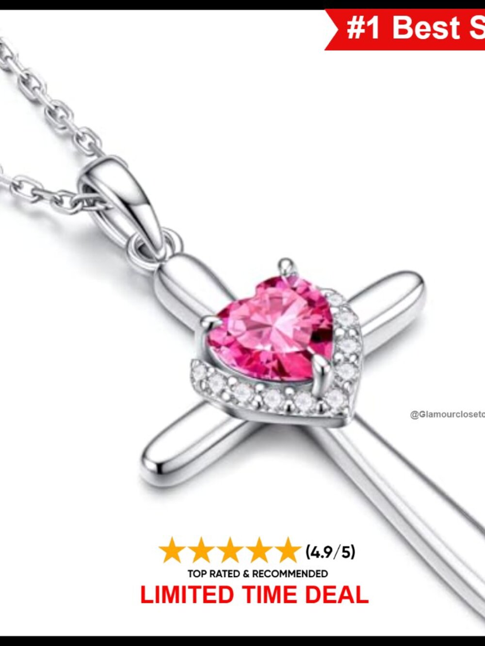 925 Sterling Silver Cross Necklace 19"+2" Chain Lobster Clasp Cubic Zirconia